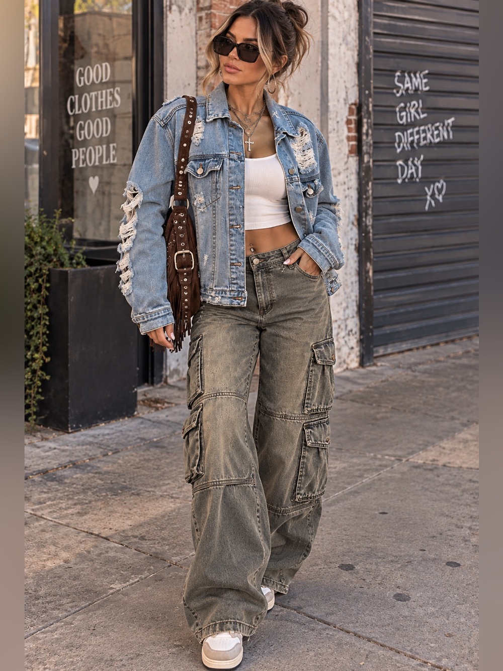 Wild Fable Distressed Denim Jacket Y2K Grunge Ripped Light Wash Jean Jacket